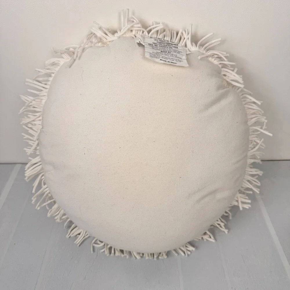 Radiant Exports Throw Pillow 16in Cream Macrame Crochet Boho Decor Fringe